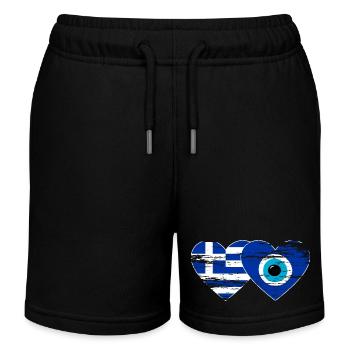Greece Nazar Bead Flag Heart Distressed - Kids Organic Sweat Shorts by Stanley/Stella - black - Front