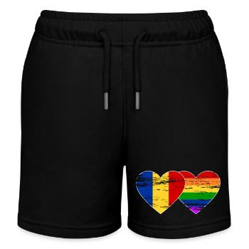 Rumänien Regenbogen Flagge used - Kinder Organic Joggingshorts Mini Bolter von Stanley/Stella - Schwarz - Vorne