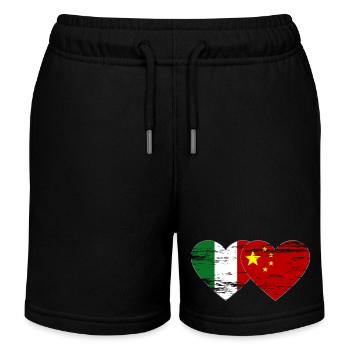 Italy China Flag Heart Used - Kids Organic Sweat Shorts by Stanley/Stella - black - Front