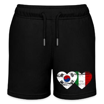 South Korea Italy Flag Heart Used - Kids Organic Sweat Shorts by Stanley/Stella - black - Front