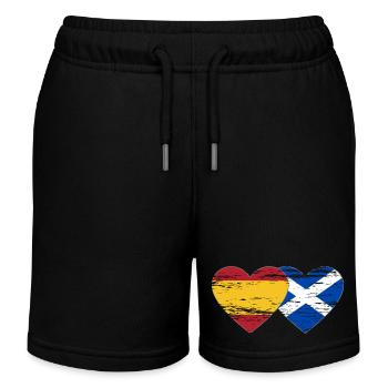 Spain Scotland Flag Heart Used - Kids Organic Sweat Shorts by Stanley/Stella - black - Front
