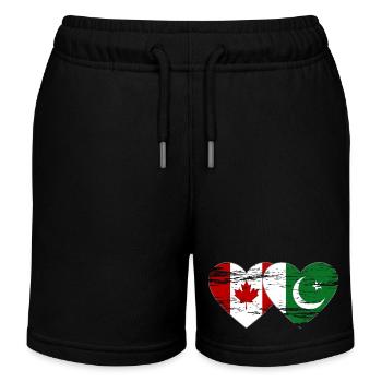 Canada Pakistan flag heart used - Kids Organic Sweat Shorts by Stanley/Stella - black - Front