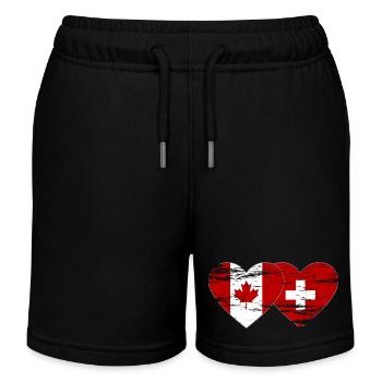 Canada Switzerland Flag Heart Used - Kids Organic Sweat Shorts by Stanley/Stella - black - Front