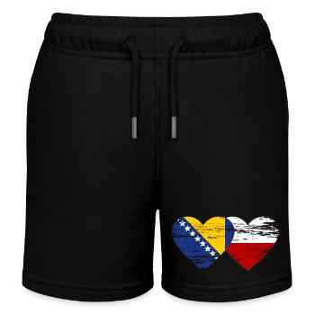 Bosnie Pologne drapeau coeur utilisé - Short de jogging enfant bio Stanley/Stella - noir - Devant