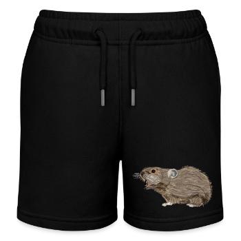 Cute design with a pika/whistling bunny - Kids Organic Sweat Shorts by Stanley/Stella - black - Front