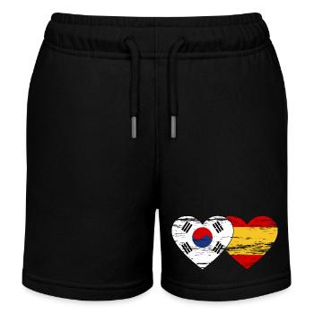 Südkorea Spanien Flagge Herz used - Kinder Organic Joggingshorts Mini Bolter von Stanley/Stella - Schwarz - Vorne
