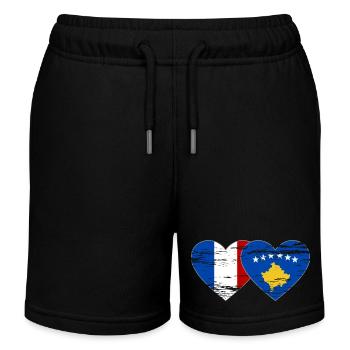 France Kosovo Drapeau Coeur Utilisé - Short de jogging enfant bio Stanley/Stella - noir - Devant