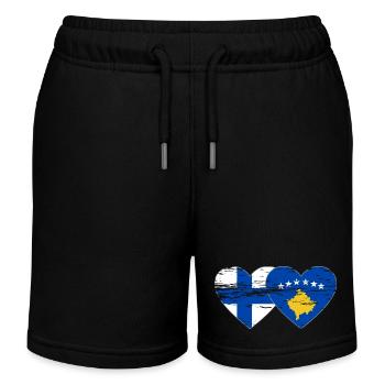 Finland Kosovo flag heart used - Kids Organic Sweat Shorts by Stanley/Stella - black - Front