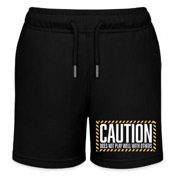Caution Does Not Play Well With Others Warning - Kids Organic Sweat Shorts by Stanley/Stella - black - Front