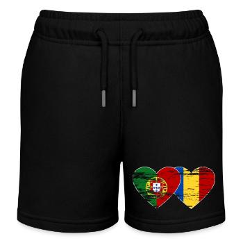 Portugal Romania Flag Heart Used - Kids Organic Sweat Shorts by Stanley/Stella - black - Front