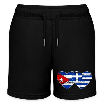 Cuba Greece Flag Heart Used - Kids Organic Sweat Shorts by Stanley/Stella - black - Front