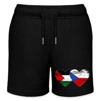 Palestine Czech Republic flag heart used - Kids Organic Sweat Shorts by Stanley/Stella - black - Front