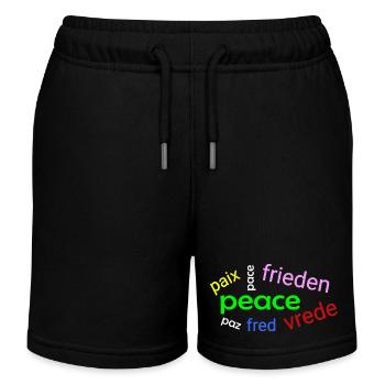 Frieden Wortwolke - Kinder Organic Joggingshorts Mini Bolter von Stanley/Stella - Schwarz - Vorne
