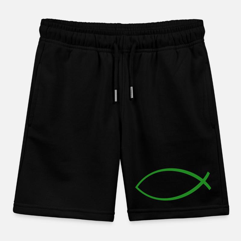 Ichtus fish dark green Kids Organic Sweat Shorts by Stanley/Stella