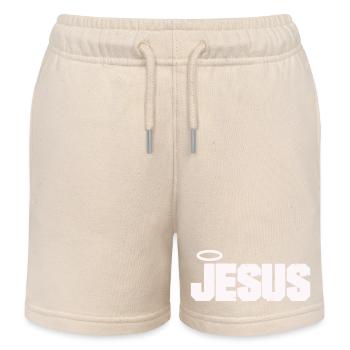 Jesus lettering with halo - Kids Organic Sweat Shorts by Stanley/Stella - soft Ecru - Front