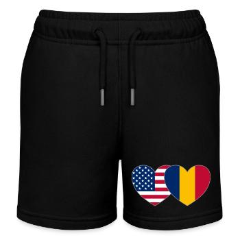 Amerika Rumänien Flagge Herz - Kinder Organic Joggingshorts Mini Bolter von Stanley/Stella - Schwarz - Vorne