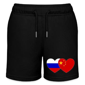 Russia China Flag Heart - Kids Organic Sweat Shorts by Stanley/Stella - black - Front
