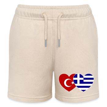 Turkey Greece Flag Heart - Kids Organic Sweat Shorts by Stanley/Stella - soft Ecru - Front