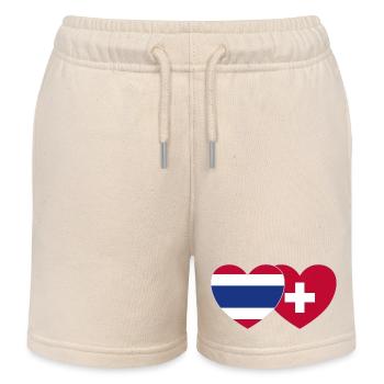 Thailand Switzerland Flag Heart - Kids Organic Sweat Shorts by Stanley/Stella - soft Ecru - Front