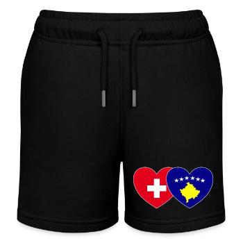 Switzerland Kosovo Flag Heart - Kids Organic Sweat Shorts by Stanley/Stella - black - Front
