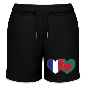 France Bangladesh Flag Heart - Kids Organic Sweat Shorts by Stanley/Stella - black - Front