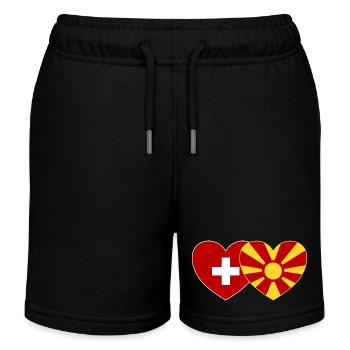 Schweiz Mazedonien Flagge Herz - Kinder Organic Joggingshorts Mini Bolter von Stanley/Stella - Schwarz - Vorne