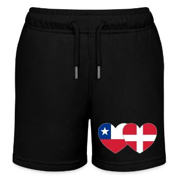 Chile Denmark Flag Heart - Kids Organic Sweat Shorts by Stanley/Stella - black - Front