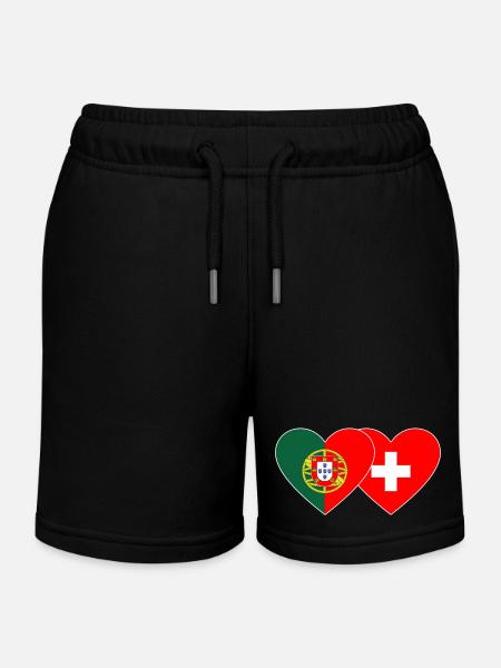 Portugal Suisse Drapeau Coeur - Short de jogging enfant bio Stanley/Stella - noir