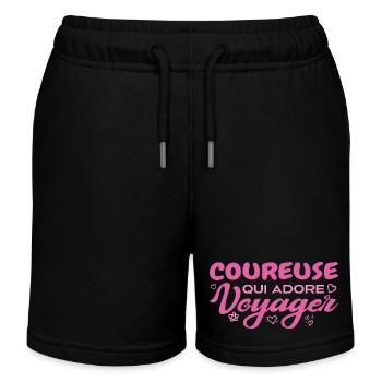 Globetrotter runner with a passion for travel - Kids Organic Sweat Shorts by Stanley/Stella - black - Front