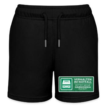 Rettet meine Harmonika zuerst! | ZiachON! - Kinder Organic Joggingshorts Mini Bolter von Stanley/Stella - Schwarz - Vorne