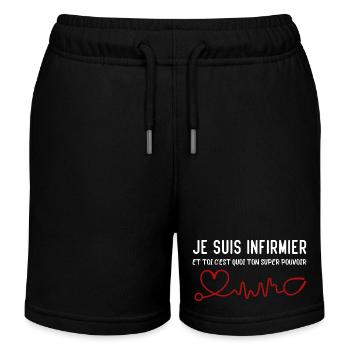 Infirmiere Shirt • super pouvoir Infirmiere Cadeau - Short de jogging enfant bio Stanley/Stella - noir - Devant