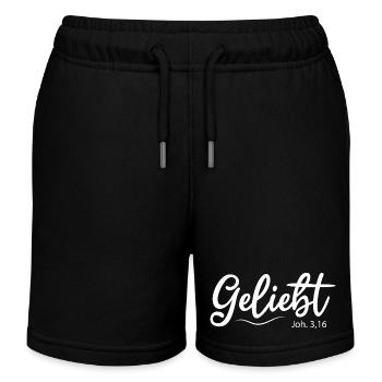 Geliebt, Bibelvers - Kinder Organic Joggingshorts Mini Bolter von Stanley/Stella - Schwarz - Vorne