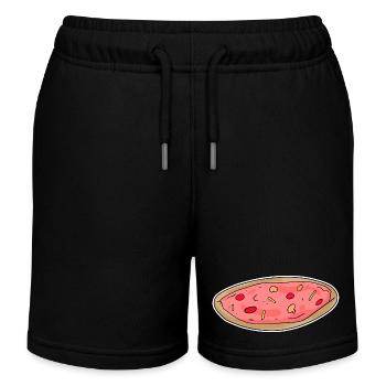 Pizza Motiv Sticker - Kinder Organic Joggingshorts Mini Bolter von Stanley/Stella - Schwarz - Vorne