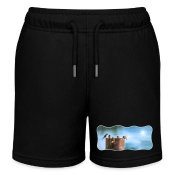 Fotodesign Spatzen-Meeting geschwungen umrandet - Kinder Organic Joggingshorts Mini Bolter von Stanley/Stella - Schwarz - Vorne