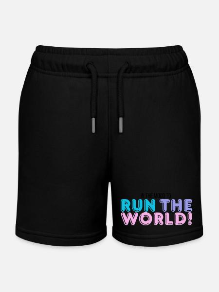 I run the world - Kids Organic Sweat Shorts by Stanley/Stella - black