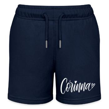 Corinna Écriture manuscrite avec cœur - Short de jogging enfant bio Stanley/Stella - bleu marine - Devant