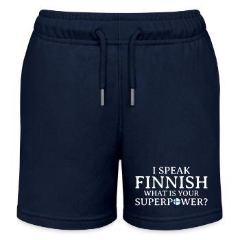 Ich spreche Finnisch, was ist deine Superkraft? - Kinder Organic Joggingshorts Mini Bolter von Stanley/Stella - Navy - Vorne