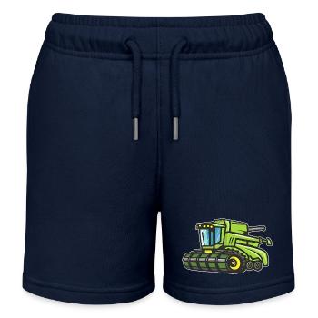 Green Combine Harvester - Kids Organic Sweat Shorts by Stanley/Stella - navy - Front