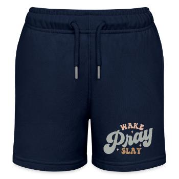 wake, pray, slay - Kids Organic Sweat Shorts by Stanley/Stella - navy - Front