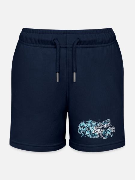 Blue Flower Pattern - Kids Organic Sweat Shorts by Stanley/Stella - navy