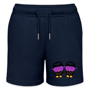 2 DJ Eulen Kopfhörer Musik hören Club Disko Party - Kinder Organic Joggingshorts Mini Bolter von Stanley/Stella - Navy - Vorne