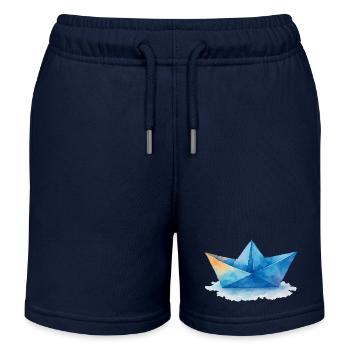 Bateau en papier Aquarelle - Short de jogging enfant bio Stanley/Stella - bleu marine - Devant