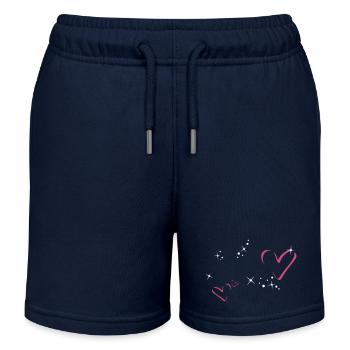 Herzen Glitzer Rahmen - Kinder Organic Joggingshorts Mini Bolter von Stanley/Stella - Navy - Vorne
