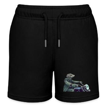 Reptil in Grün auf einem Motorrad - Kinder Organic Joggingshorts Mini Bolter von Stanley/Stella - Navy - Vorne