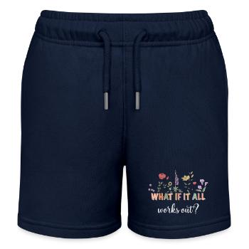 What if everything works out? Flowers - Kids Organic Sweat Shorts by Stanley/Stella - navy - Front