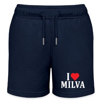 nom du t-shirt J’aime l’idée cadeau du t-shirt Milva - Short de jogging enfant bio Stanley/Stella - bleu marine - Devant