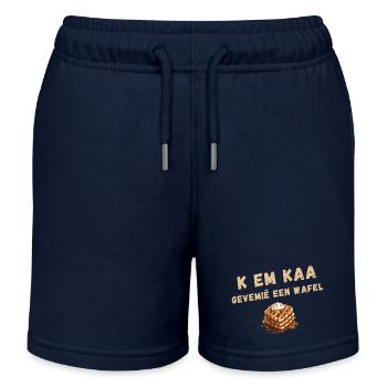 K EM KAA, GEVEMIË A WAFFLE. Chemise en dialecte anversois - Short de jogging enfant bio Stanley/Stella - bleu marine - Devant