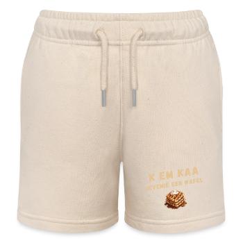 K EM KAA, GEVEMIË A WAFFLE. Antwerp dialect shirt - Kids Organic Sweat Shorts by Stanley/Stella - soft Ecru - Front