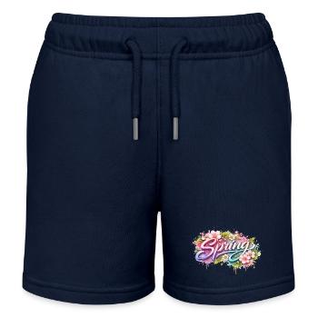 Lettrage printanier avec fleurs Description - Short de jogging enfant bio Stanley/Stella - bleu marine - Devant