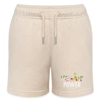 Vegan Power Vegetable Typography Funny Vegan Art - Kids Organic Sweat Shorts by Stanley/Stella - soft Ecru - Front